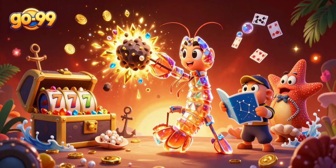 Experience the thrills of go-99 with a vibrant casino scene featuring a mantis shrimp and exciting game elements.