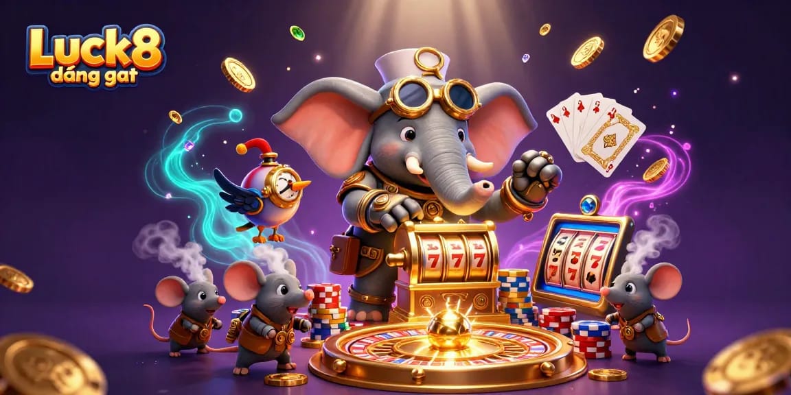 Engage in Luck8 đăng nhập to win big with this vibrant casino-themed 3D illustration.