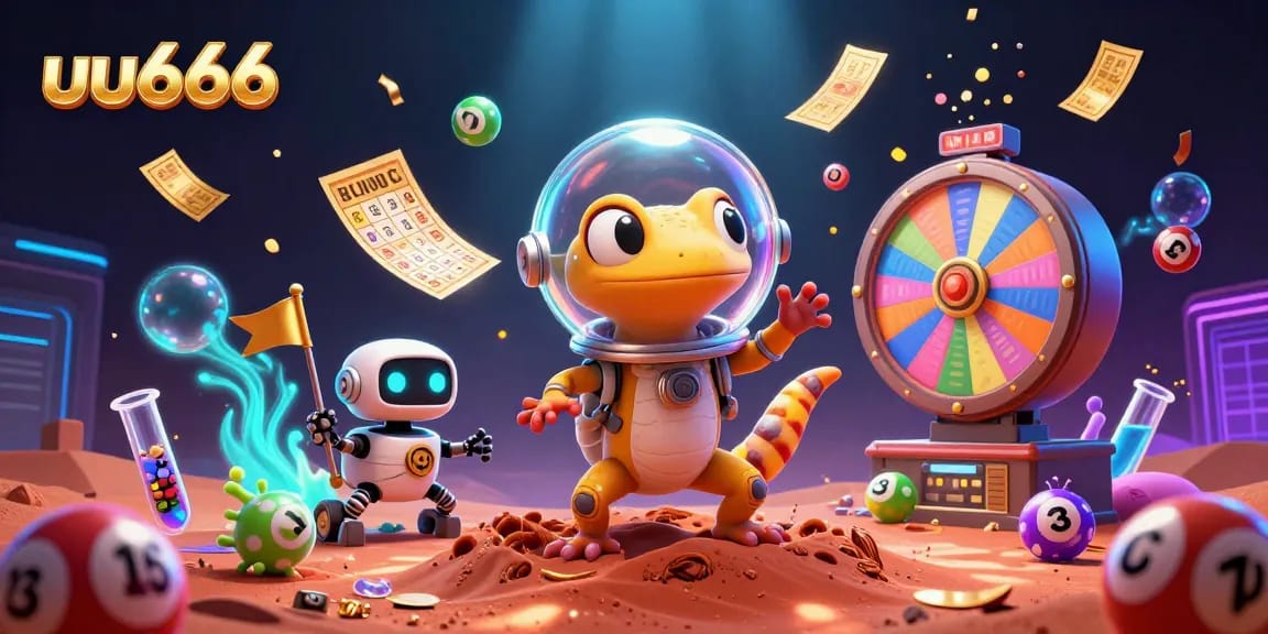 Experience the thrills of uu666 with an adventurous Martian gecko unlocking a buried casino treasure!