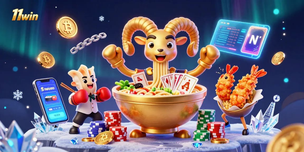 Engaging scene featuring 11win's colorful casino elements and characters in a vibrant 3D illustration.