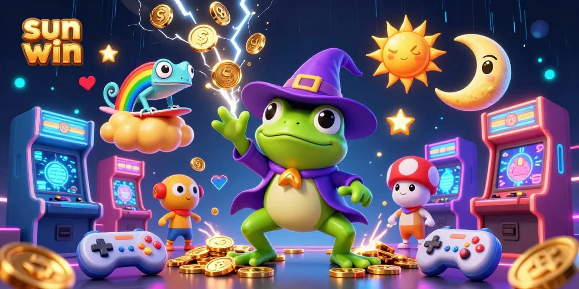 Play to win with sun win at this vibrant casino-themed illustration featuring energetic characters.