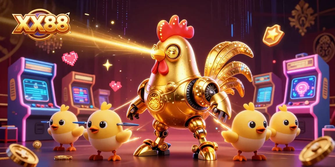 Experience the thrill of XX88's online gaming with vibrant casino elements and dynamic characters.