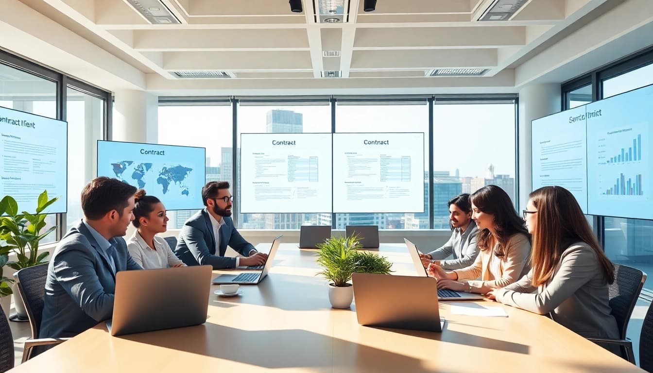 Maximizing efficiency in Contract Management through collaborative teamwork in a modern office.