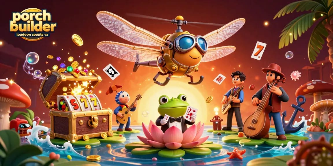 Experience thrilling gameplay with our porch builder loudoun county va, featuring a frog croupier and vibrant casino scene.