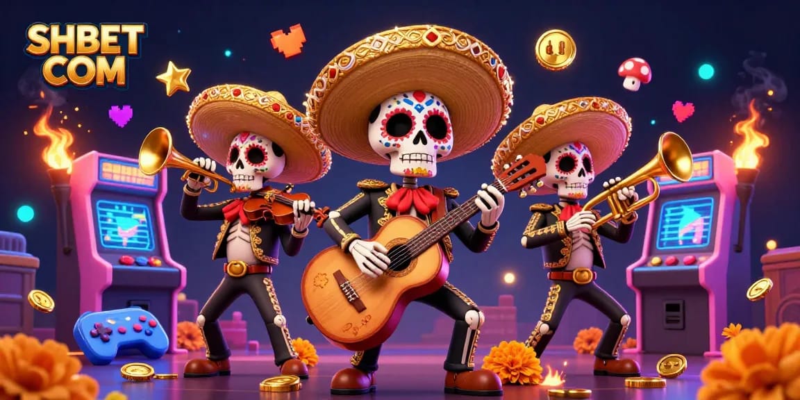 Experience thrilling gaming at SHBET COM with a vibrant mariachi band and exciting casino elements.
