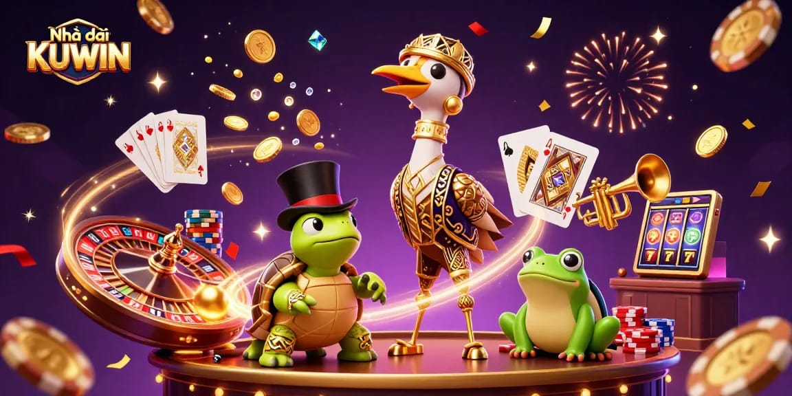 Engage in thrilling games at Nhà cái KUWIN with dynamic casino elements and vibrant characters.