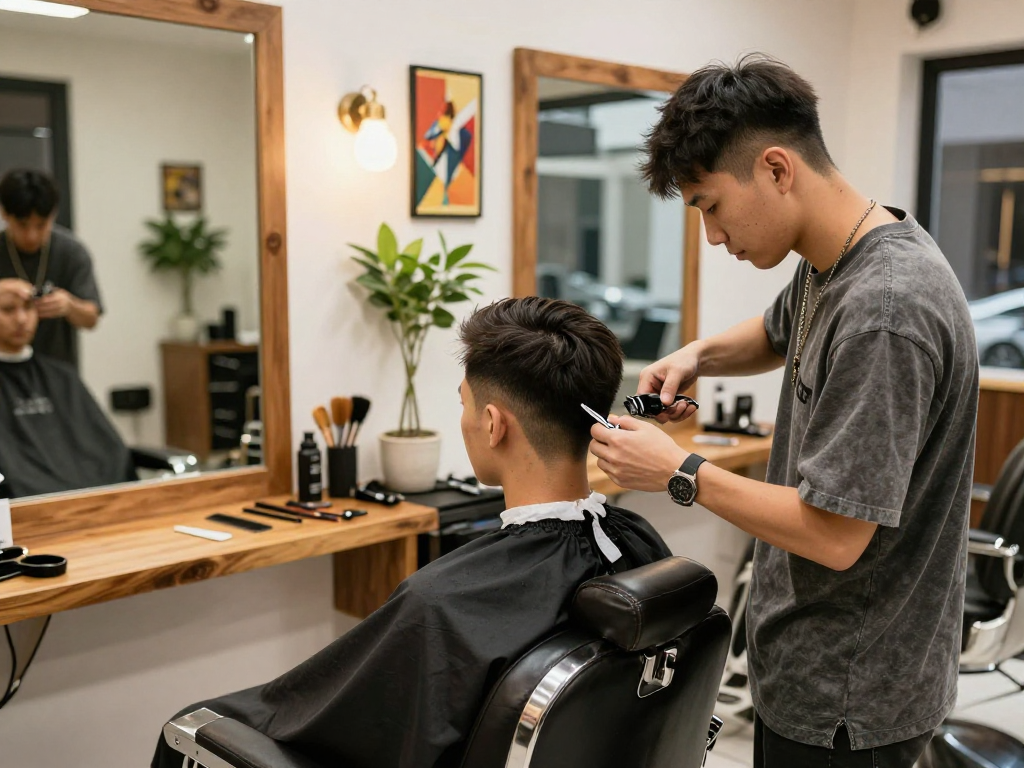 rokok88 stylish barber shop scene with professional haircut experience
