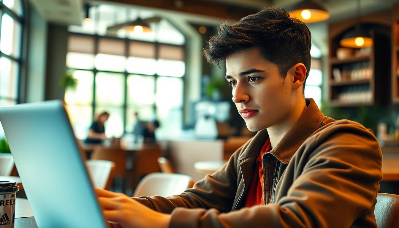 Apply for uk eta online application on a laptop in a cozy café, showcasing travel convenience.