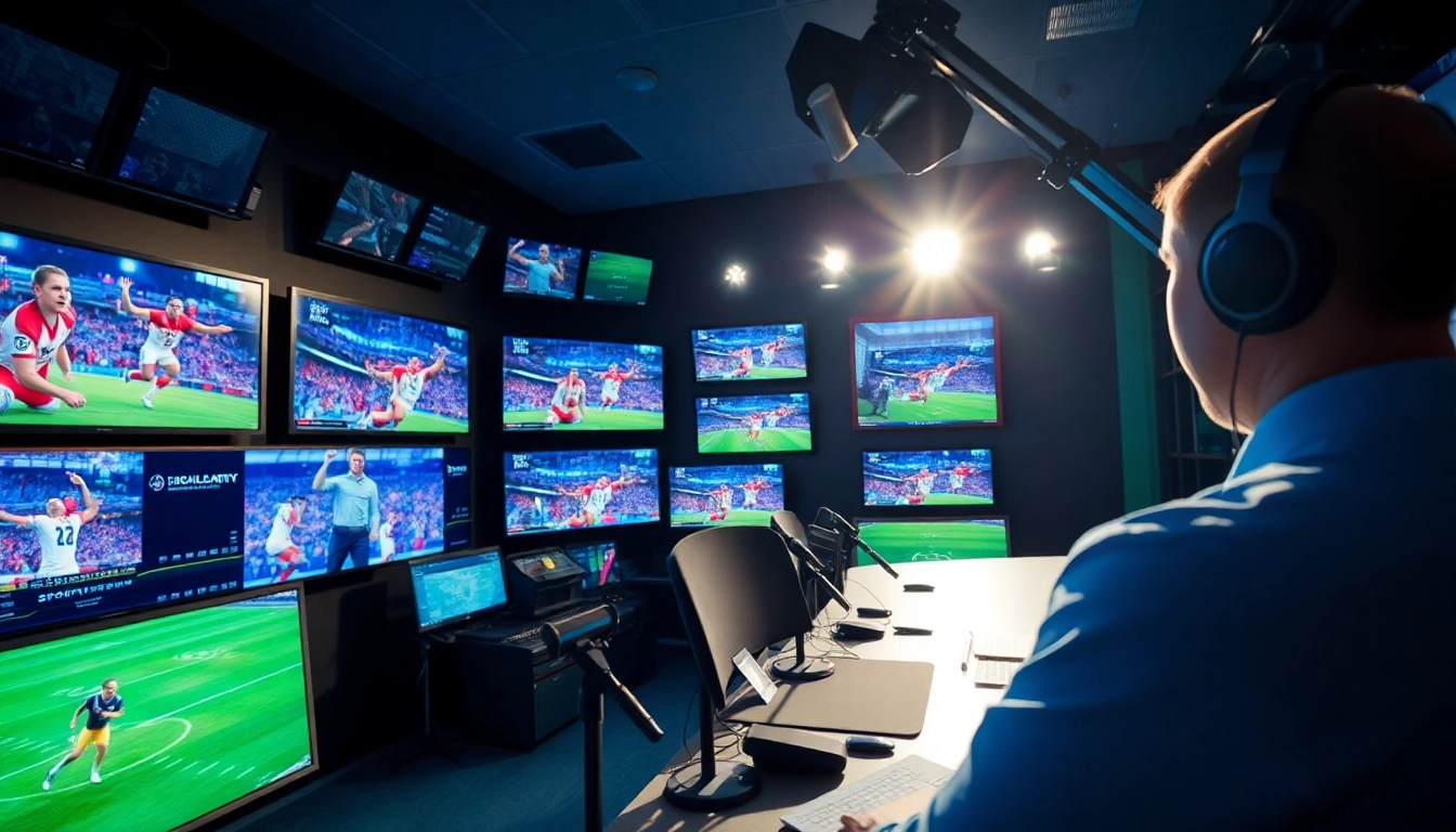 Sports Broadcasting studio featuring a dynamic live presentation and advanced tech.