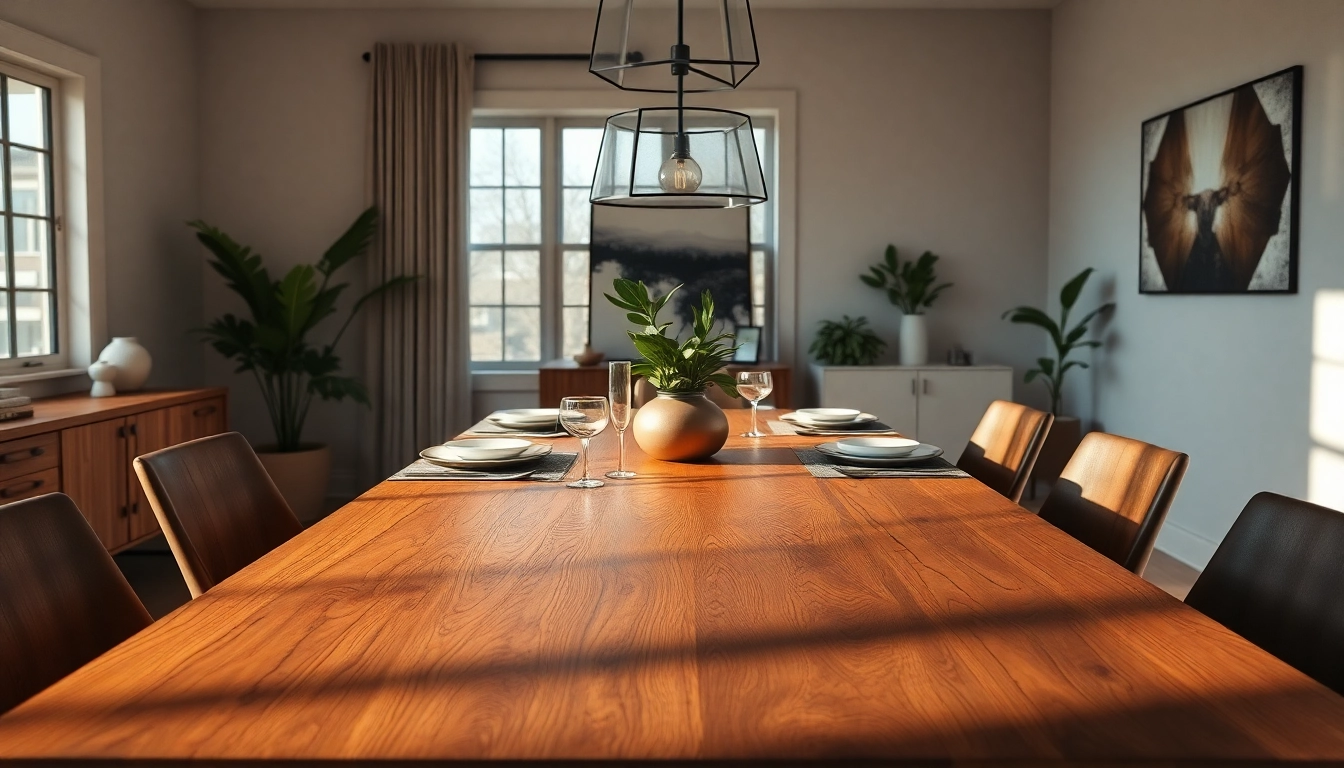 Grand Rapids Michigan furniture featuring a handcrafted solid hardwood dining table in a modern setting.