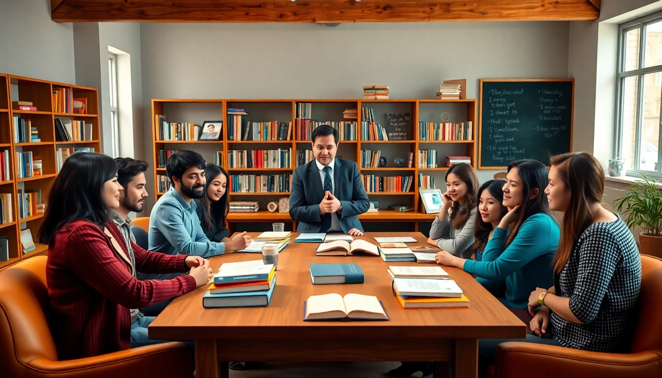 Engaging scene of TOEFL expert help with an instructor guiding diverse students.