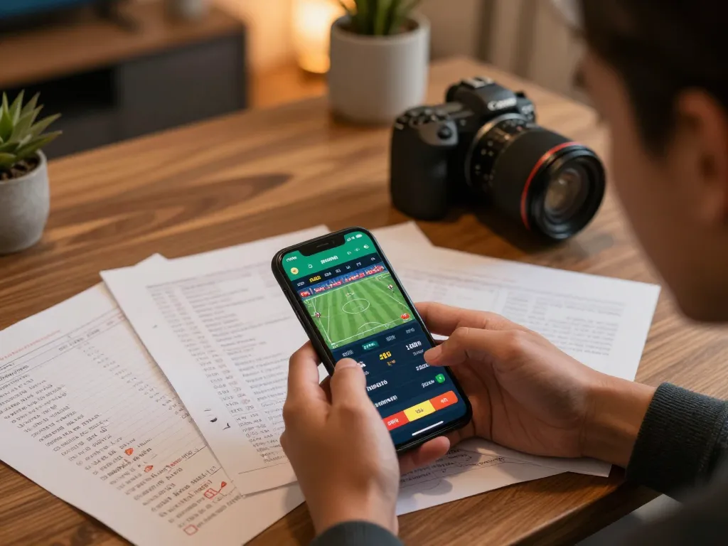 Xoilac user cheering while placing bets on a smartphone during a live sports event.