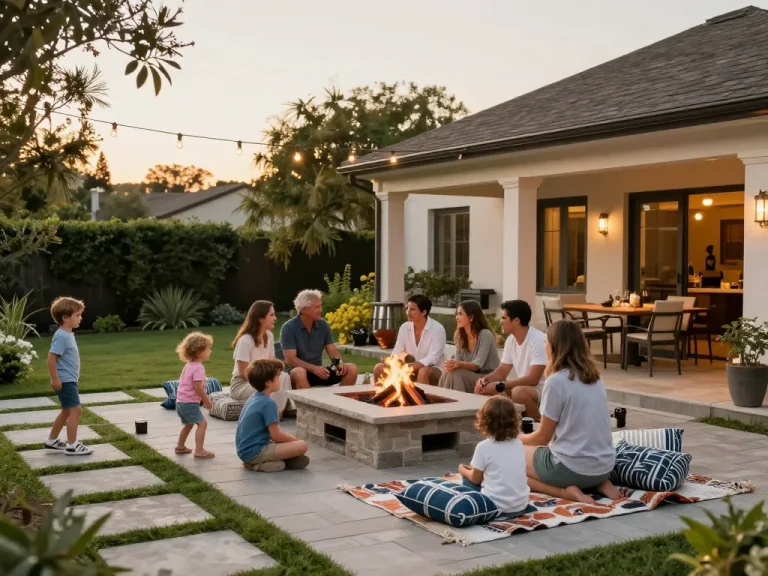 Pavers near me showcased in a beautiful family gathering on an elegant patio.
