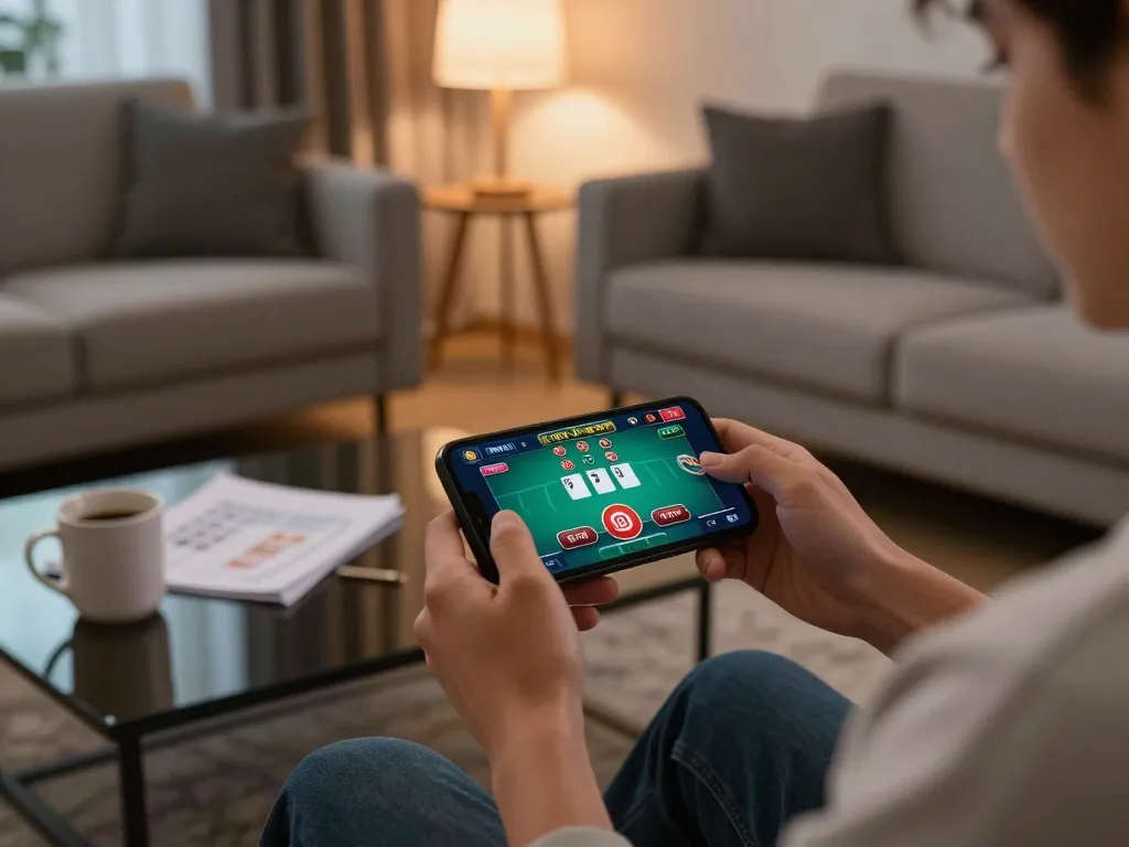 uu88 player engaging in an exciting online poker game from a cozy home setting, emphasizing responsible gaming.