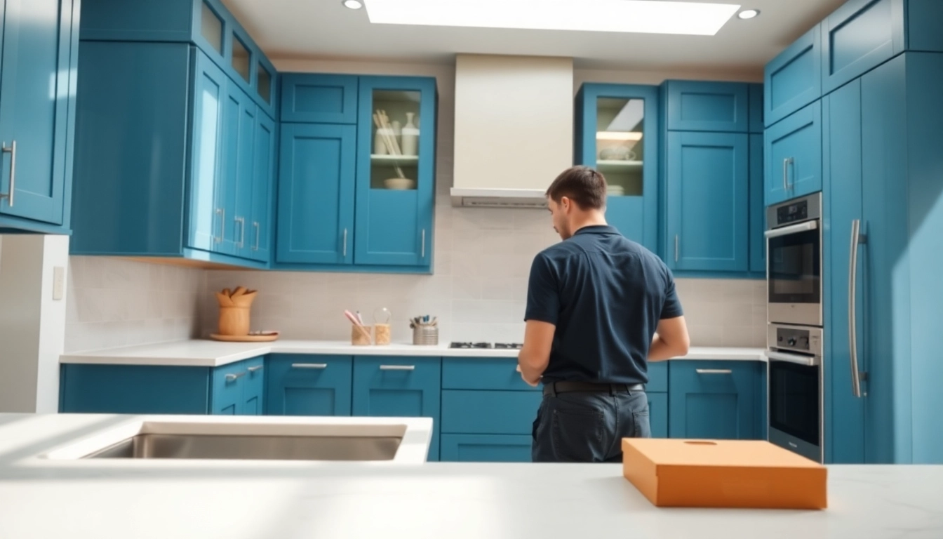 Cabinet Refacing Largo FL process in a bright kitchen, showcasing expert craftsmanship.