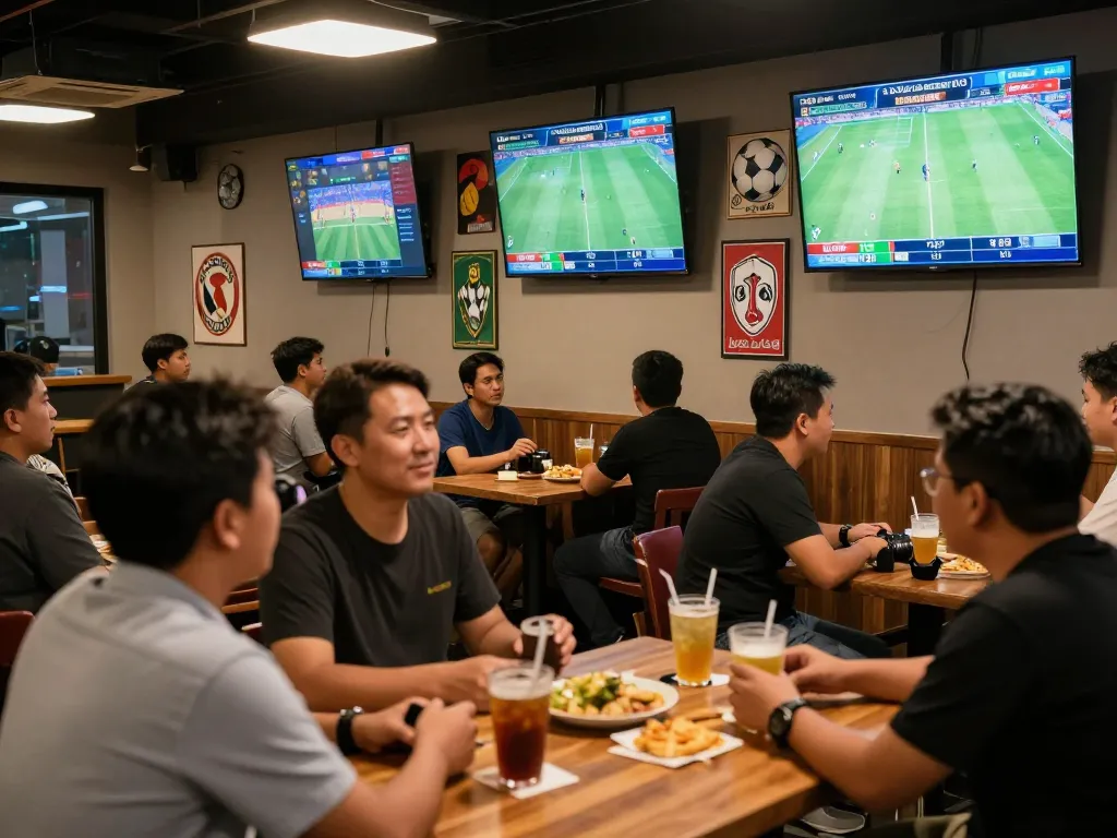 Suasana taruhan olahraga yang menarik menyoroti aksi Judi Bola dengan para penjudi yang antusias di lounge olahraga