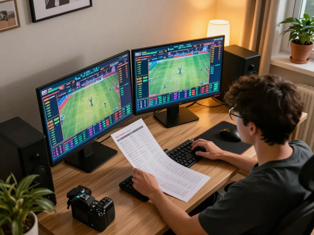 Engaged player using nhà cái F168 online sports betting platform at home.