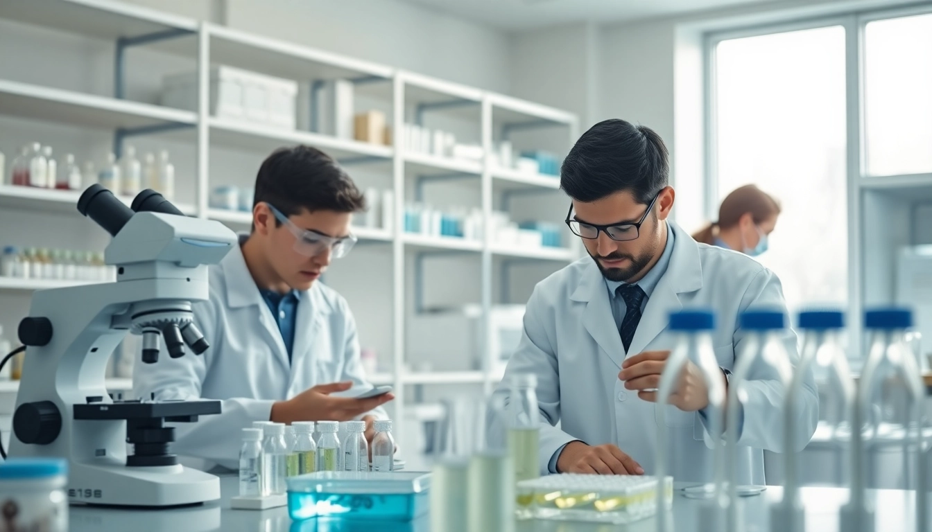 Analyze peptide research at https://hydroresearchpeptides.com/ with scientists in a modern lab.
