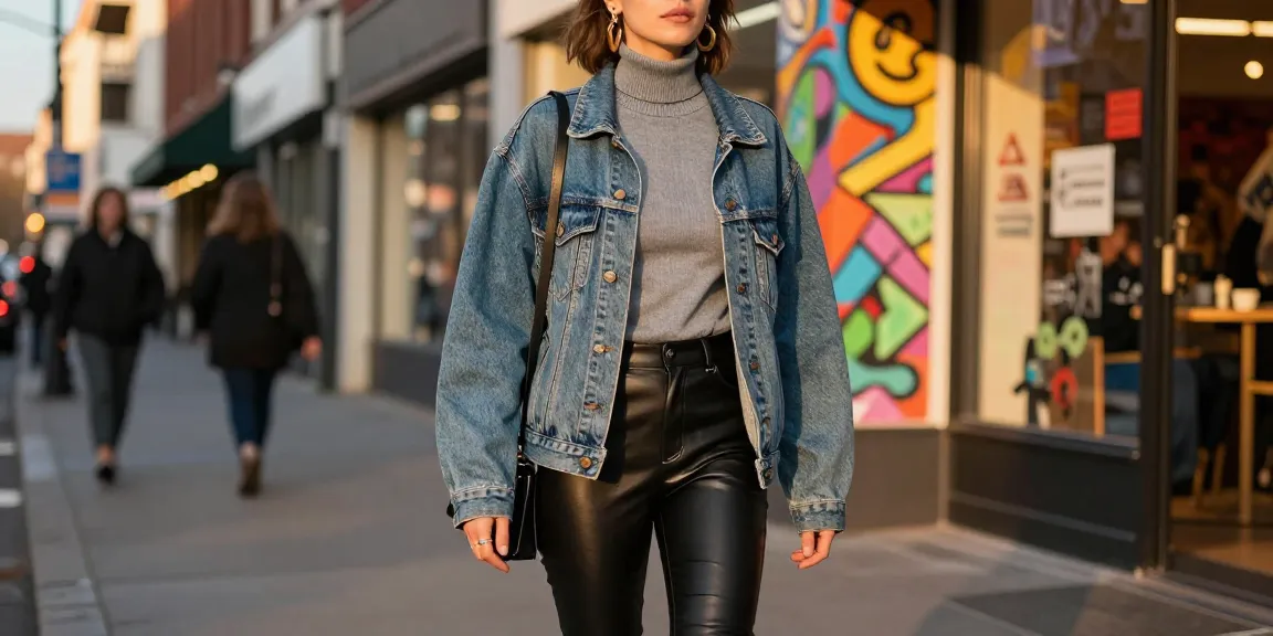 Fashion-forward individual in a trendy urban outfit showcasing street style confidence against a vibrant backdrop.