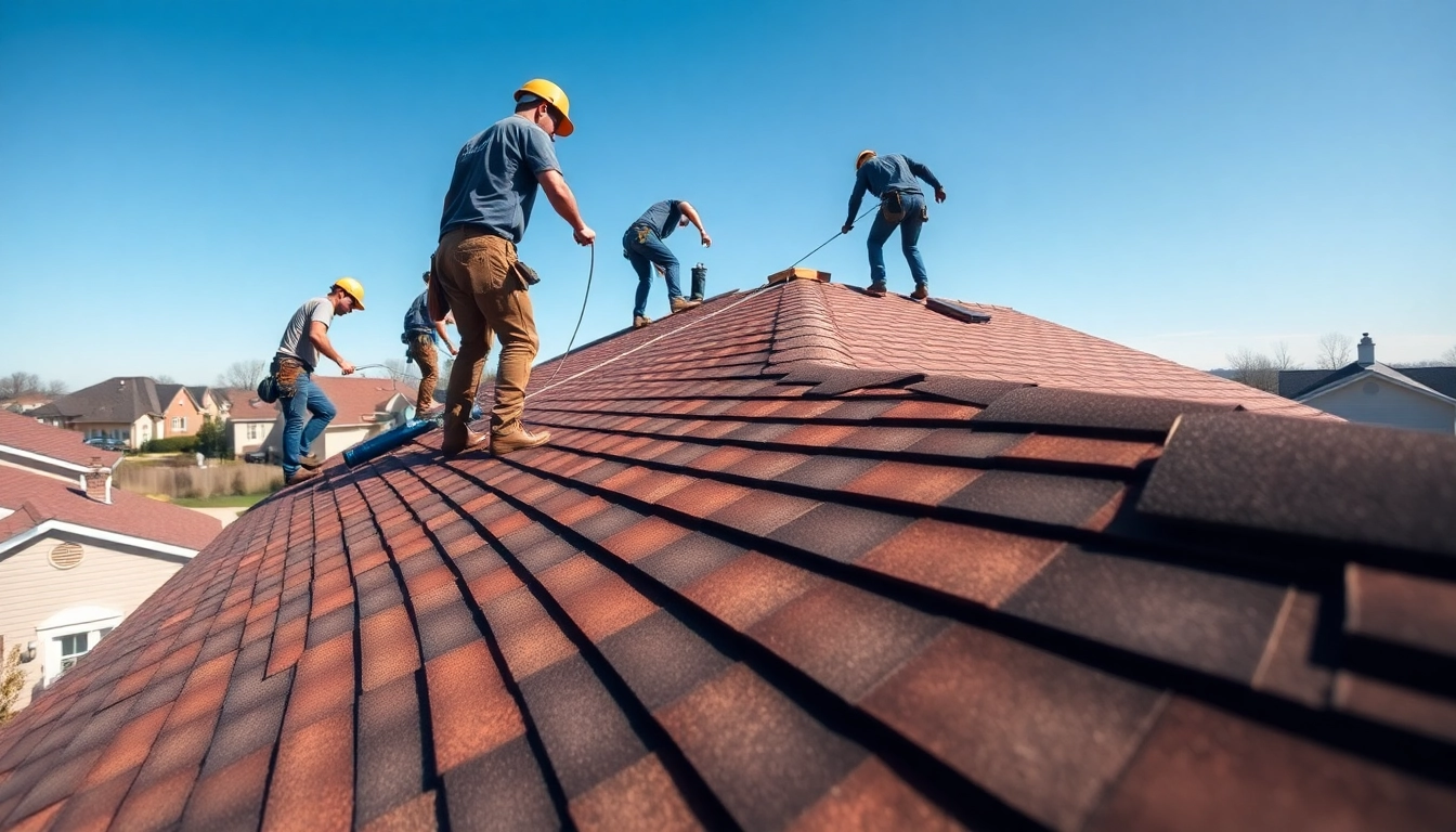 Roofing project in South Jersey highlighting skilled workers and a sunny residential setting.