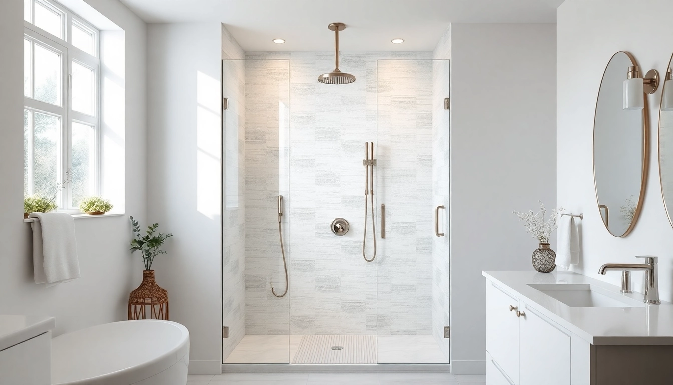 Experience elegant showers au with a modern, glass-enclosed design in a beautifully lit bathroom.