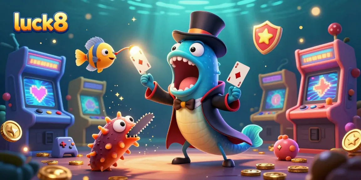 Experience thrilling card tricks with luck8 as a deep-sea eel casts magical spells in a vibrant casino setting.
