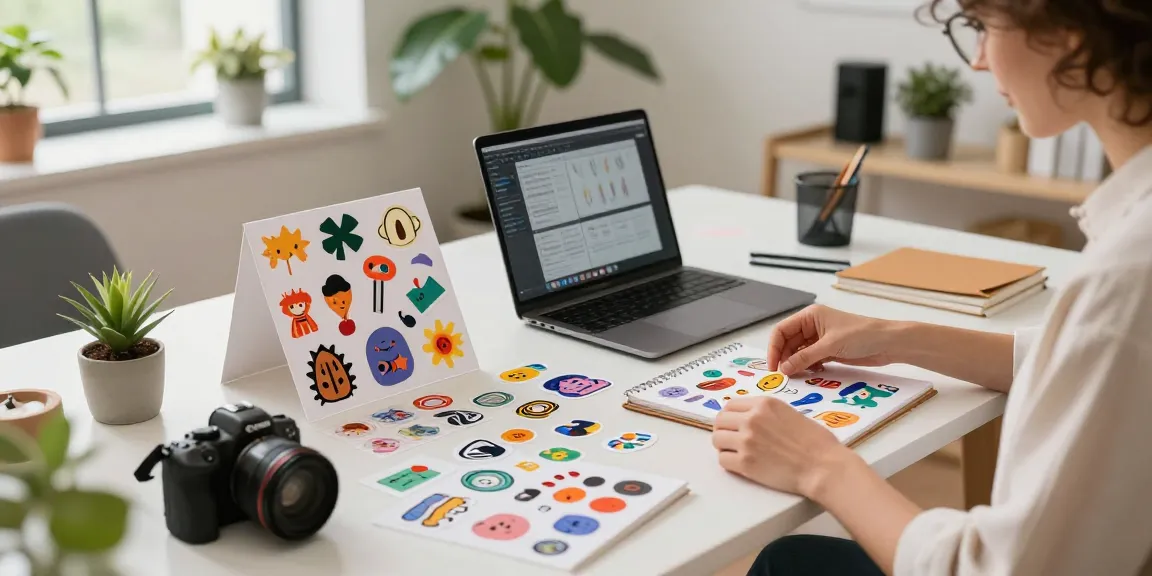 Creative workspace with custom stickers being designed, reflecting vibrant options.