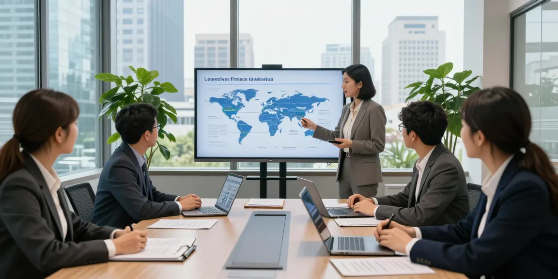 Collaborative meeting focusing on worldwide project finance lending in a modern corporate setting.