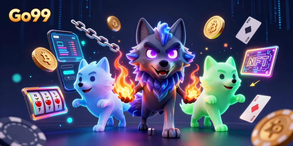 Engage in Go99's thrilling gaming atmosphere with wolves and vibrant slot reels.