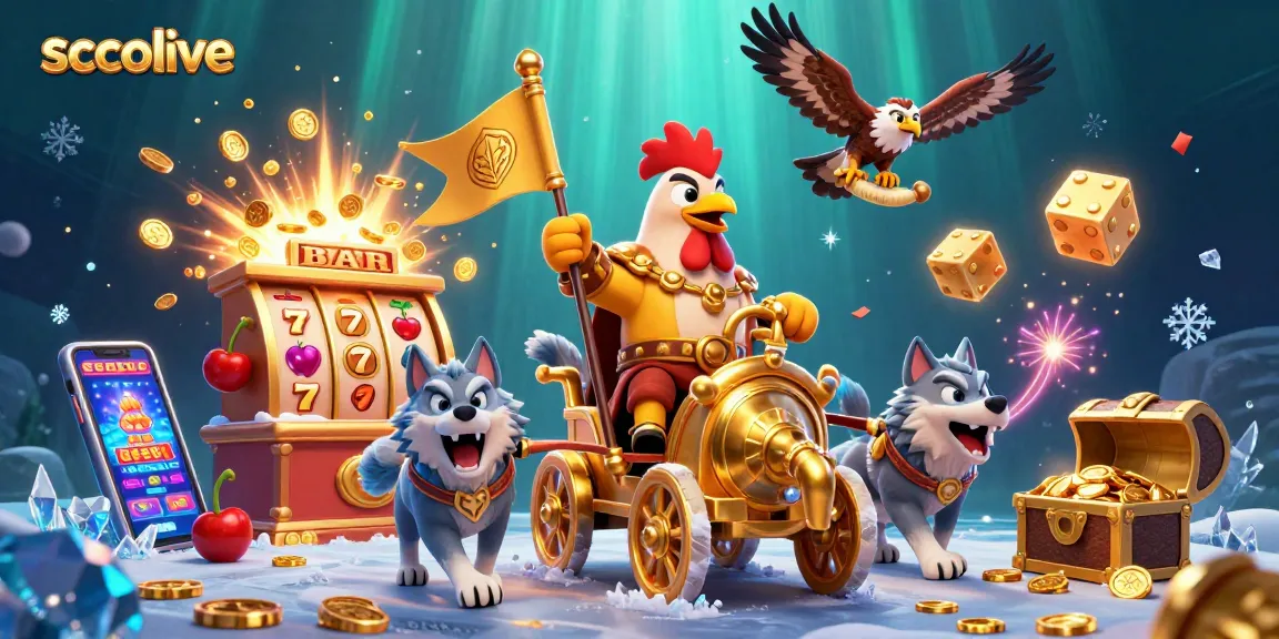 Socolive's vibrant scene showcases a rooster warlord in a casino setting with slot machines and gold coins.