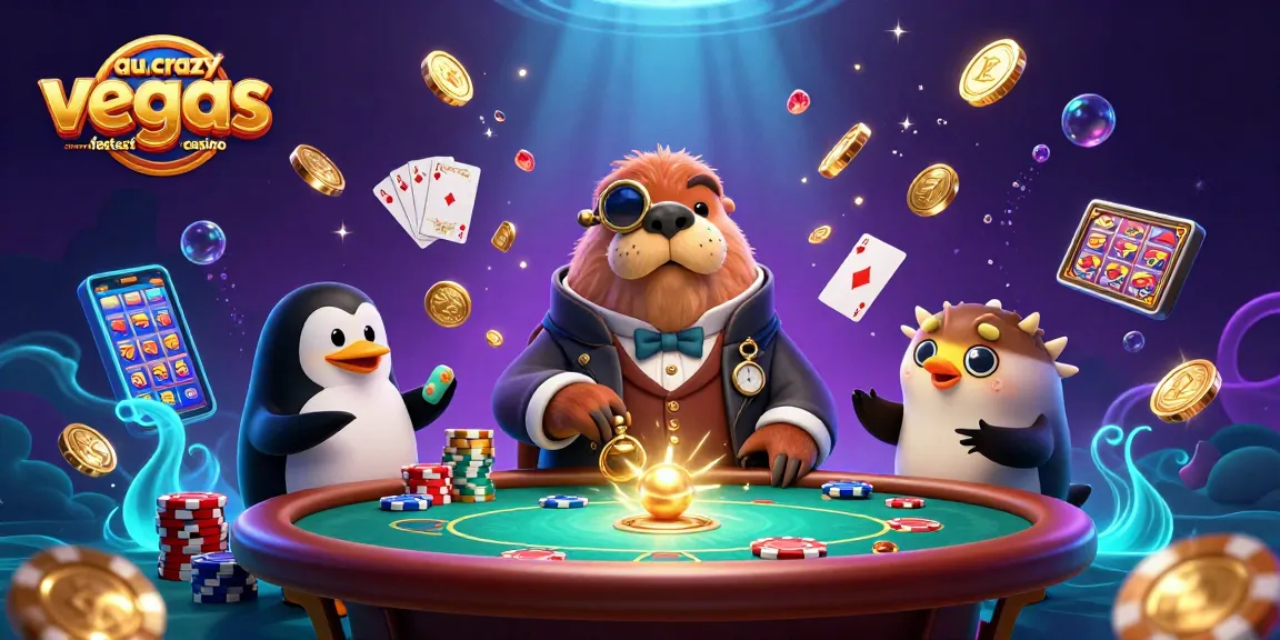 A game scene depicting au.crazyvegas.com fastest payout casino with a walrus and penguin dealer at an underwater poker table.