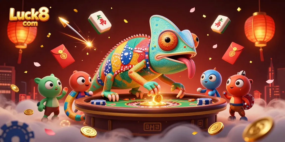 Experience excitement at Luck8 com with vibrant casino elements in a 3D digital scene.