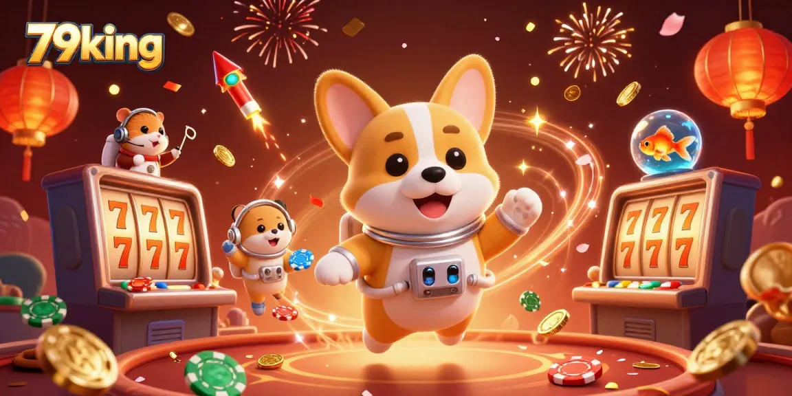 Experience the excitement at 79king casino with vibrant characters and dynamic gaming elements floating in a cosmic celebration.