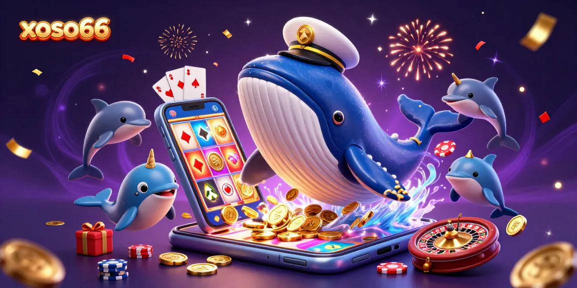 xoso66 whales, dolphins, and coins celebrate big wins in this lively 3D casino illustration.