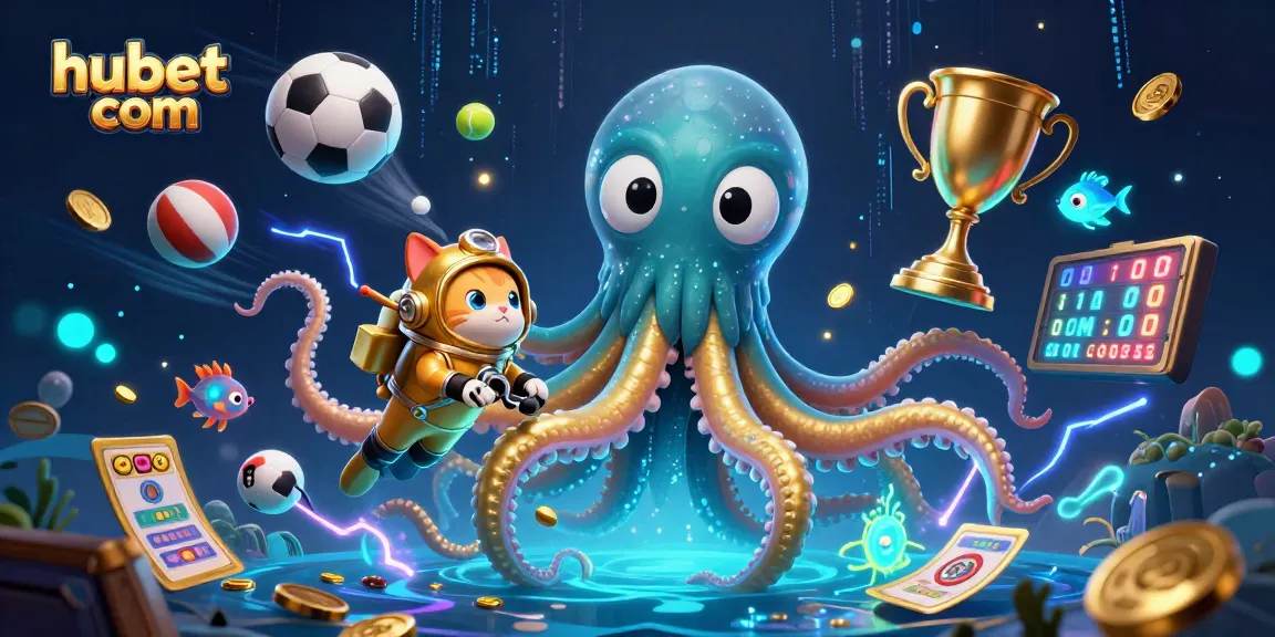 Engage with hubet com as the kraken, cat, and fish celebrate casino wins amidst vibrant sports dynamics.